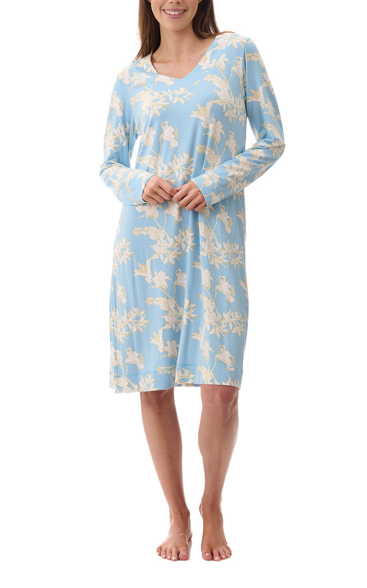 Givoni Modal Nightgown with Long Sleeve in Gia Turquoise 7LF46G
