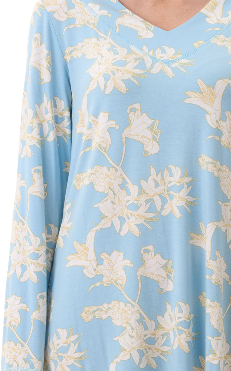 Givoni Modal Nightgown with Long Sleeve in Gia Turquoise 7LF46G