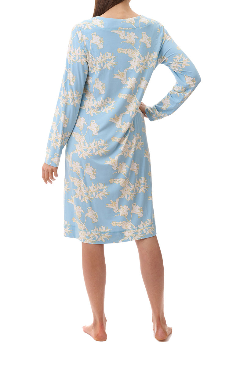 Givoni Modal Nightgown with Long Sleeve in Gia Turquoise 7LF46G