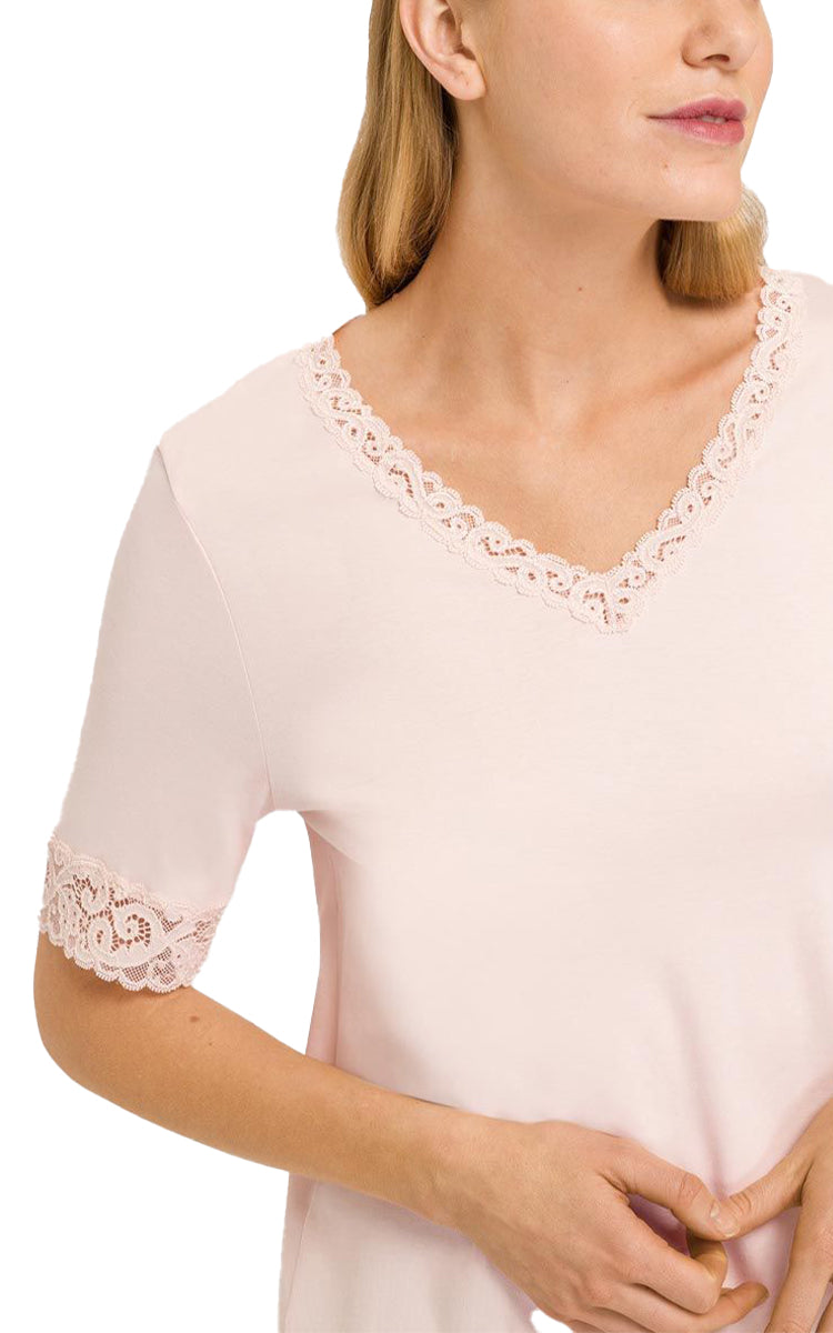 Hanro 100% Cotton Nightgown with Short Sleeve in Crystal Pink Moments 7040