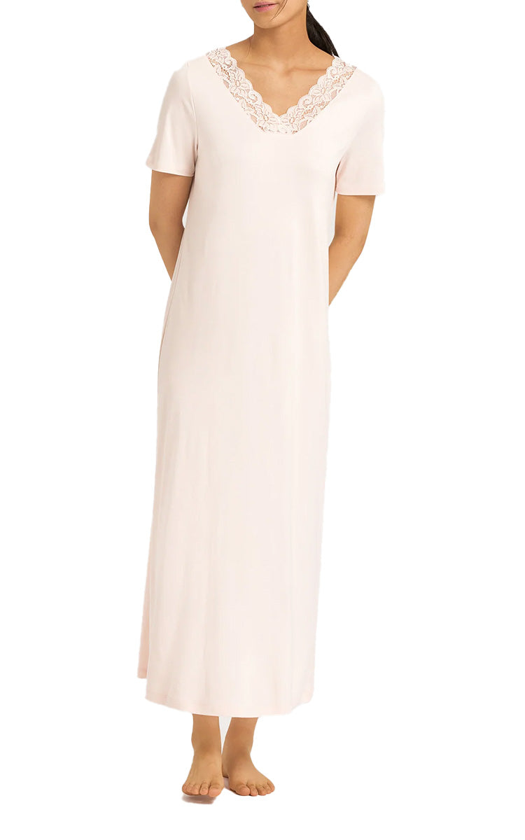 Hanro 100% Cotton Nightgown with Short Sleeve in Crystal Pink Moments 7933