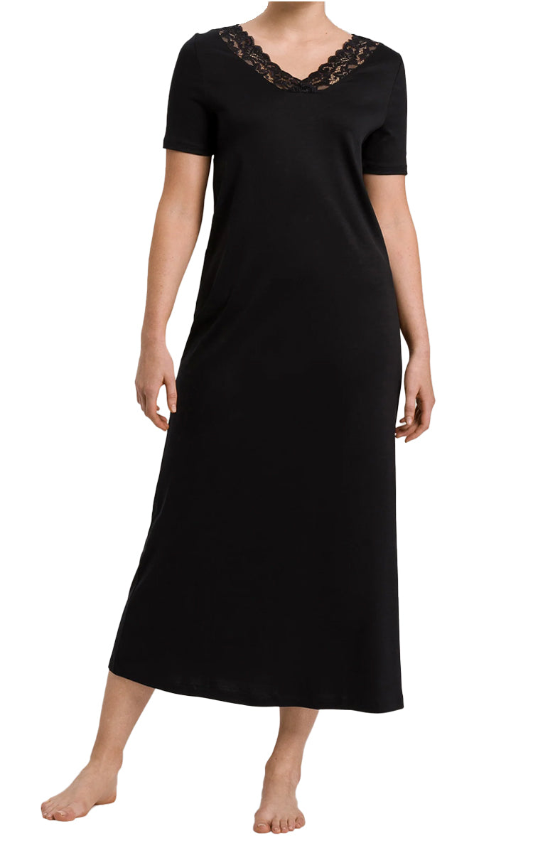 Hanro 100% Cotton Nightgown with Short Sleeve in Black Moments H7933
