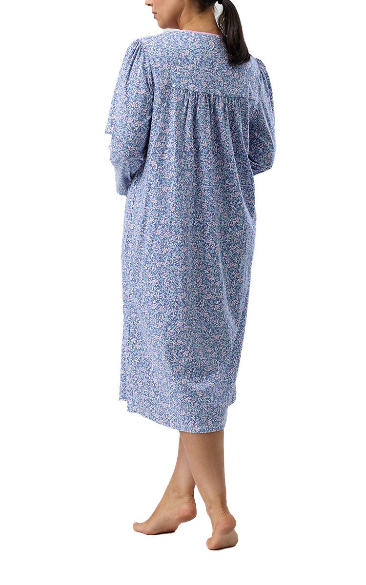 Schrank 100% Cotton Jersey Nightgown with Long Sleeve in Denim Flowerette print SK202F5