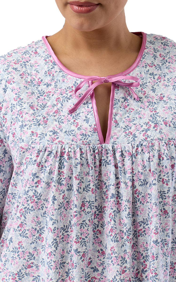 Schrank 100% Cotton Jersey Nightgown with Long Sleeve in Pink Flowerette print SK202F5