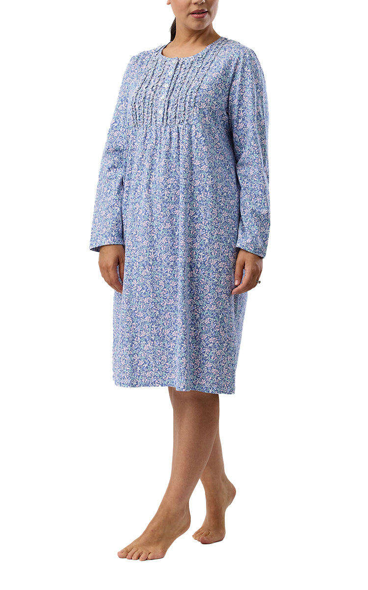 Schrank 100% Cotton Jersey Nightgown with Long Sleeve in Denim Flowerette print SK242F5