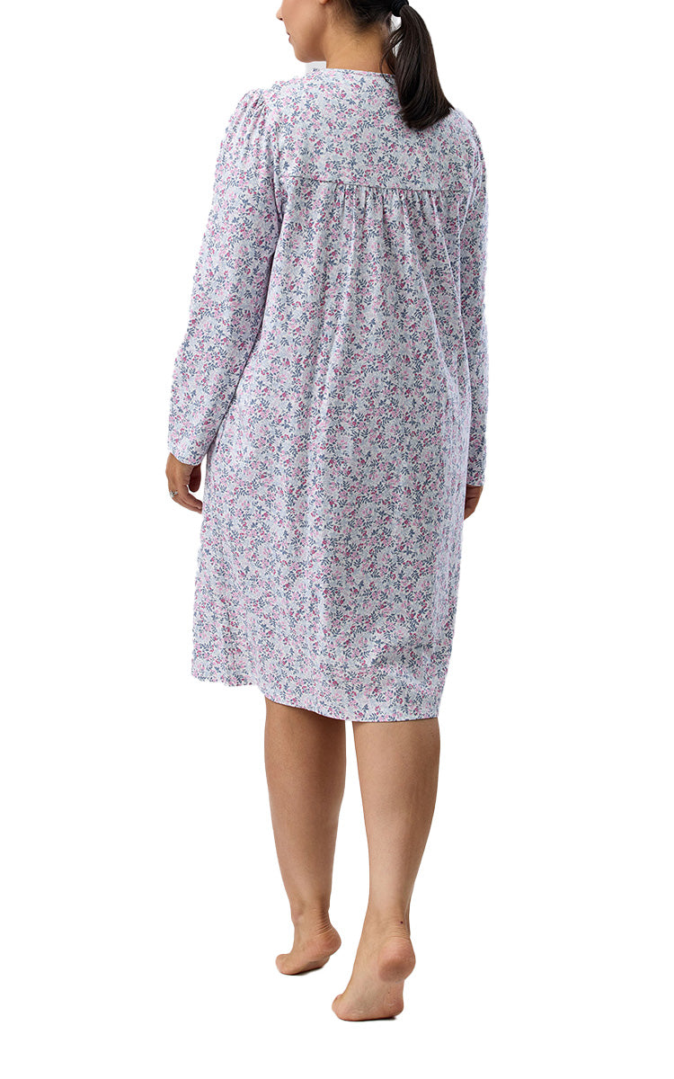 Schrank 100% Cotton Jersey Nightgown with Long Sleeve in Pink Flowerette print SK242F5