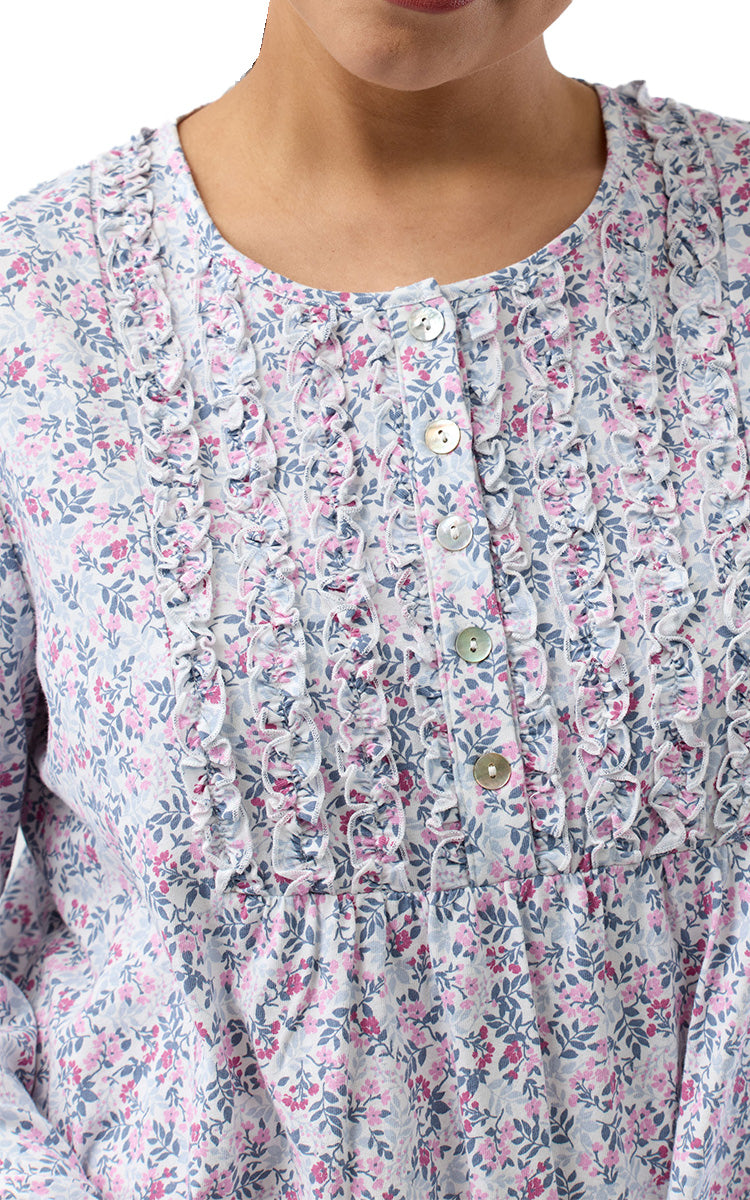 Schrank 100% Cotton Jersey Nightgown with Long Sleeve in Pink Flowerette print SK242F5