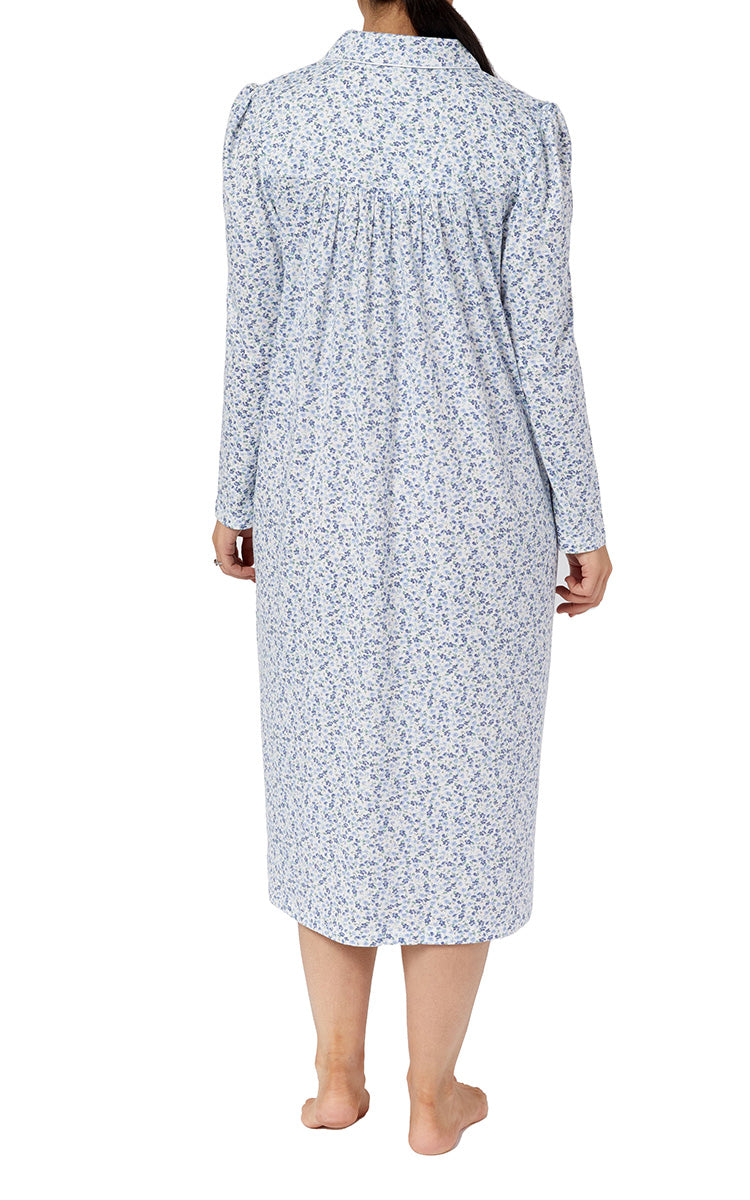 Schrank Polycotton Jersey Embroidered Nightgown With Collar In Blue Ditsy Floral SK227D