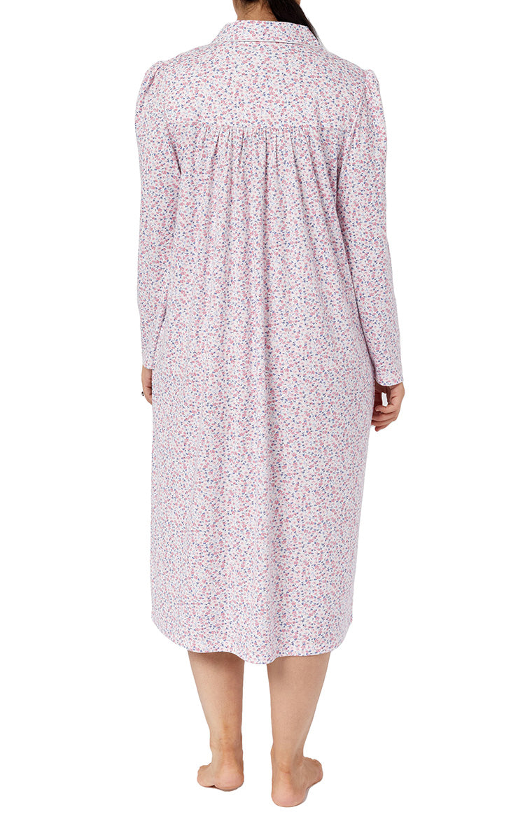 Schrank Polycotton Jersey Embroidered Nightgown With Collar In Pink Ditsy Floral SK227D