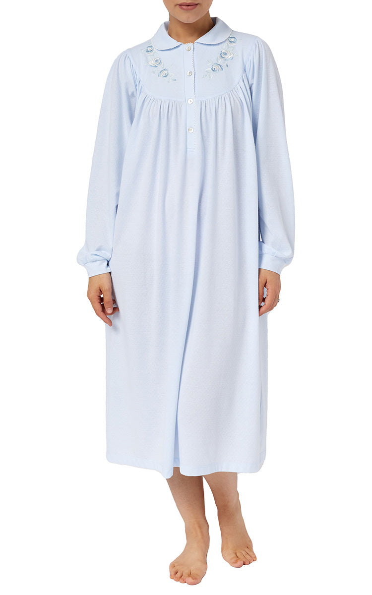 Schrank Polycotton Jersey Nightgown With Collar In Blue SK232E