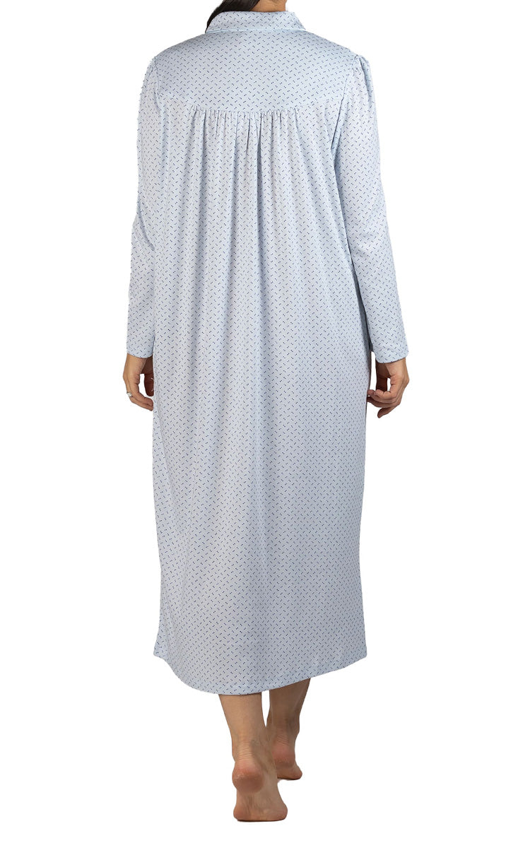 Schrank Polycotton Jersey Embroidered Nightgown With Collar In Blue SK235S