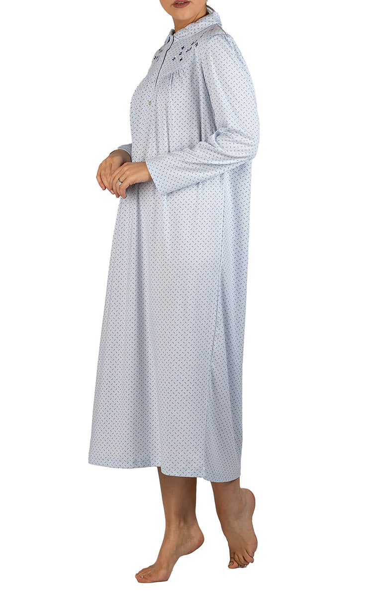 Schrank Polycotton Jersey Embroidered Nightgown With Collar In Blue SK235S