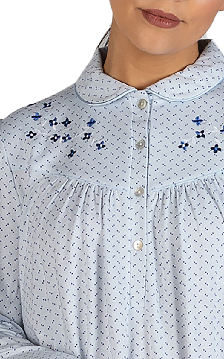 Schrank Polycotton Jersey Embroidered Nightgown With Collar In Blue SK235S