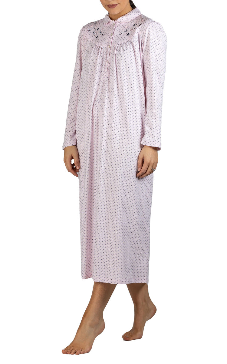 Schrank Polycotton Jersey Embroidered Nightgown With Collar In Pink SK235S