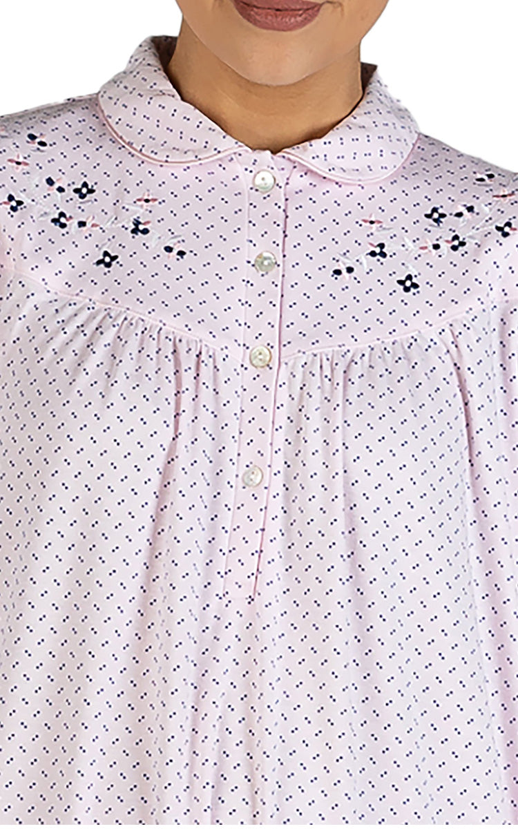 Schrank Polycotton Jersey Embroidered Nightgown With Collar In Pink SK235S