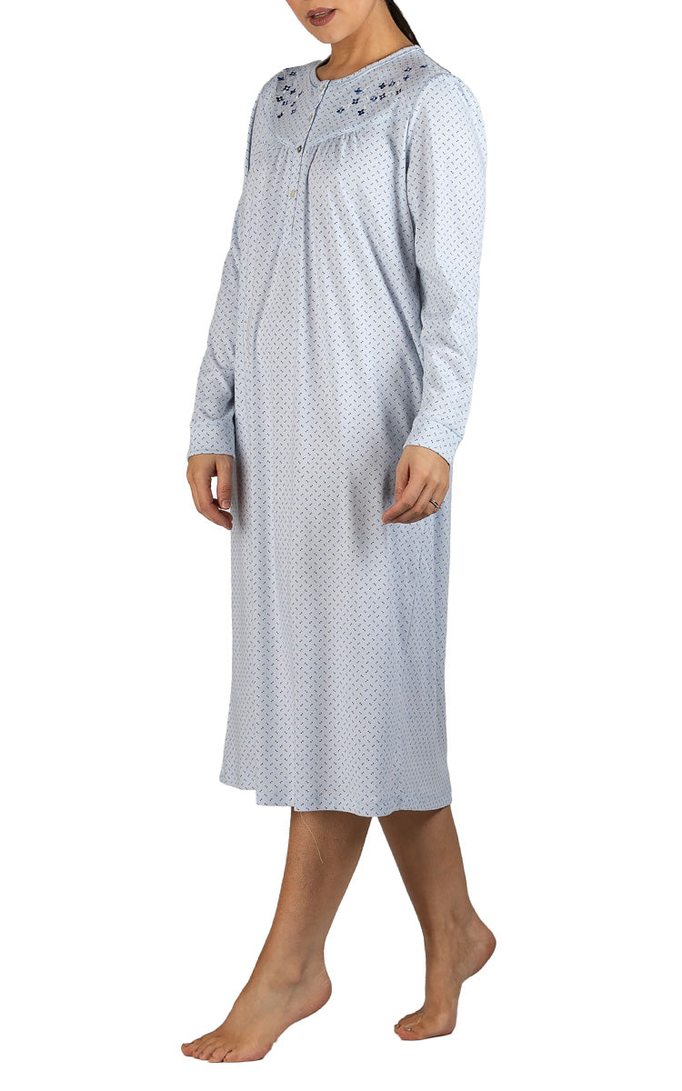Schrank Polycotton Jersey Embroidered Nightgown In Blue SK236S