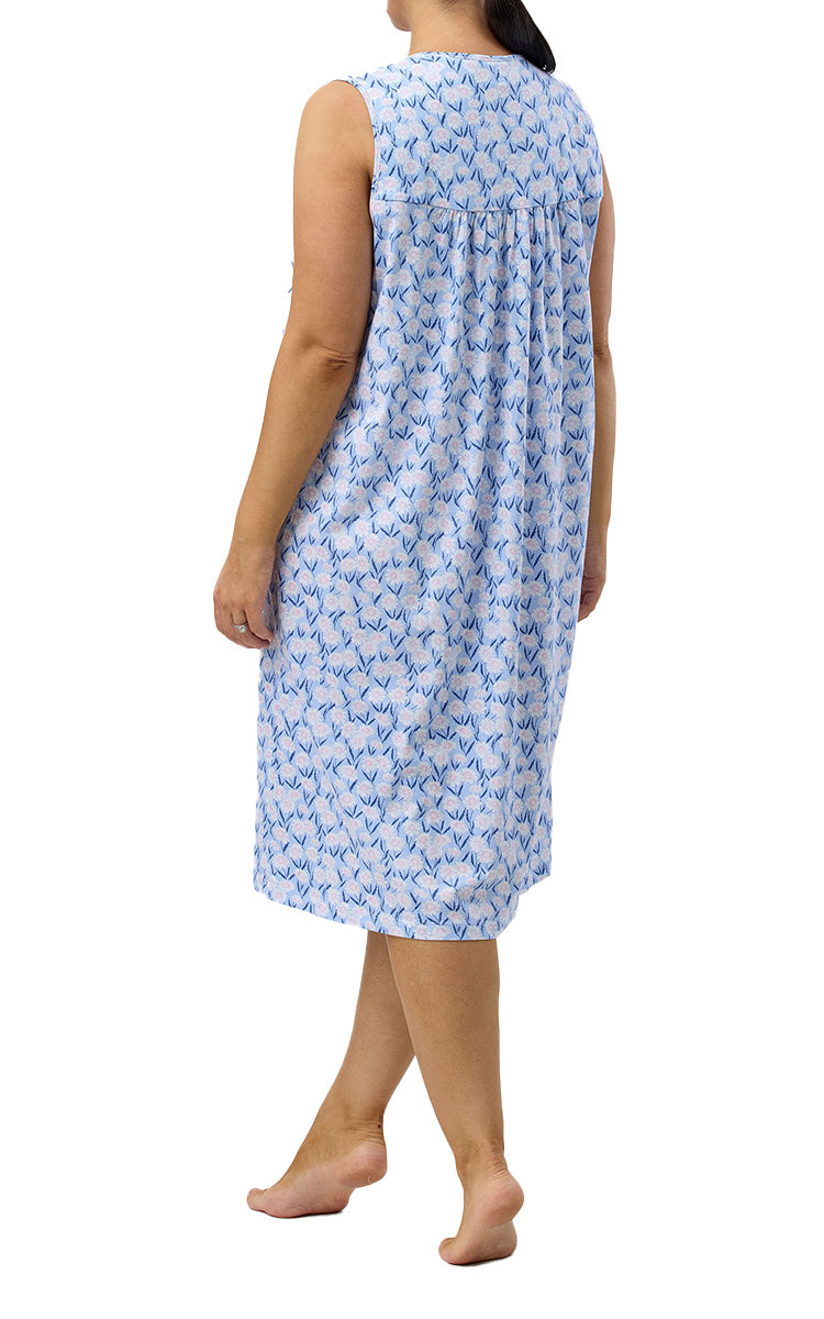 Schrank 100% Cotton Jersey Nightgown Sleeveless in Blue Daisy SK418D