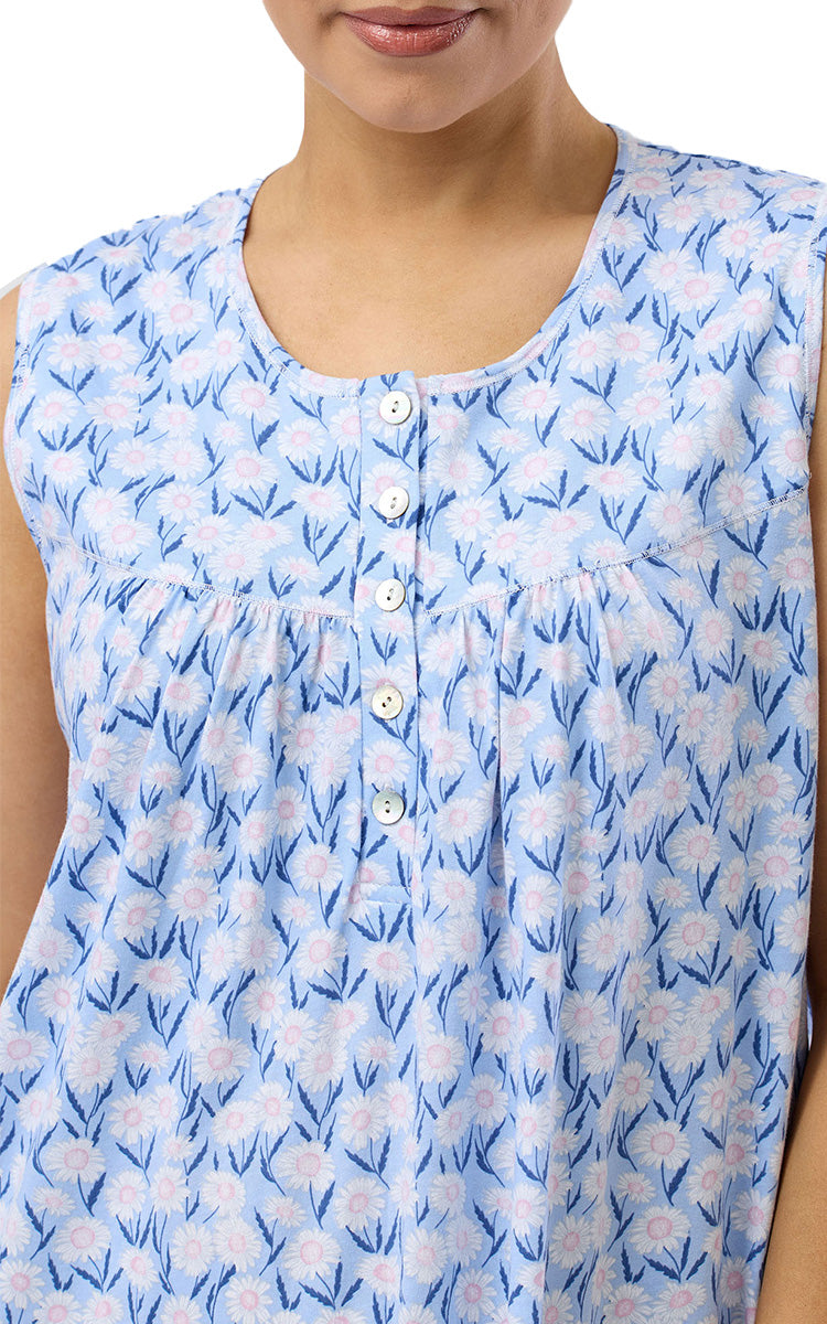 Schrank 100% Cotton Jersey Nightgown Sleeveless in Blue Daisy SK418D