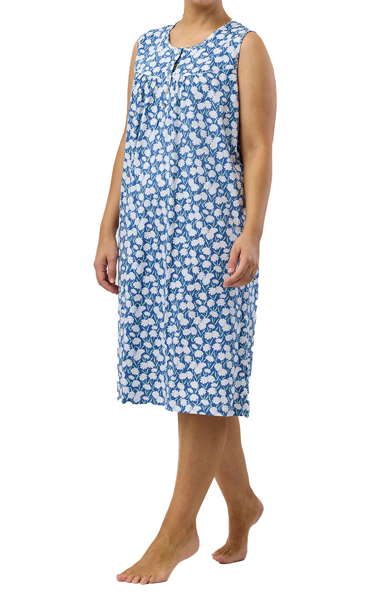 Schrank 100% Cotton Jersey Nightgown Sleeveless in Denim Daisy SK418D