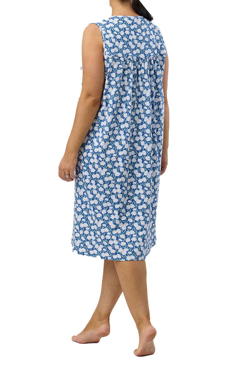 Schrank 100% Cotton Jersey Nightgown Sleeveless in Denim Daisy SK418D