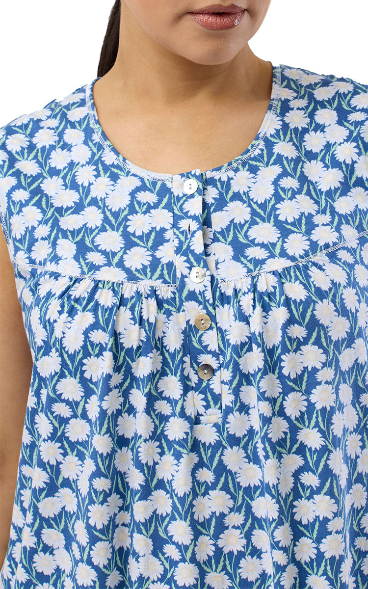 Schrank 100% Cotton Jersey Nightgown Sleeveless in Denim Daisy SK418D