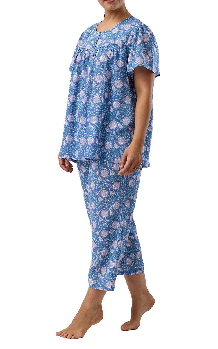 Schrank 100% Lyocell Pyjama with Short Sleeve and 7/8 length Pant in Denim Boho print SK509B5