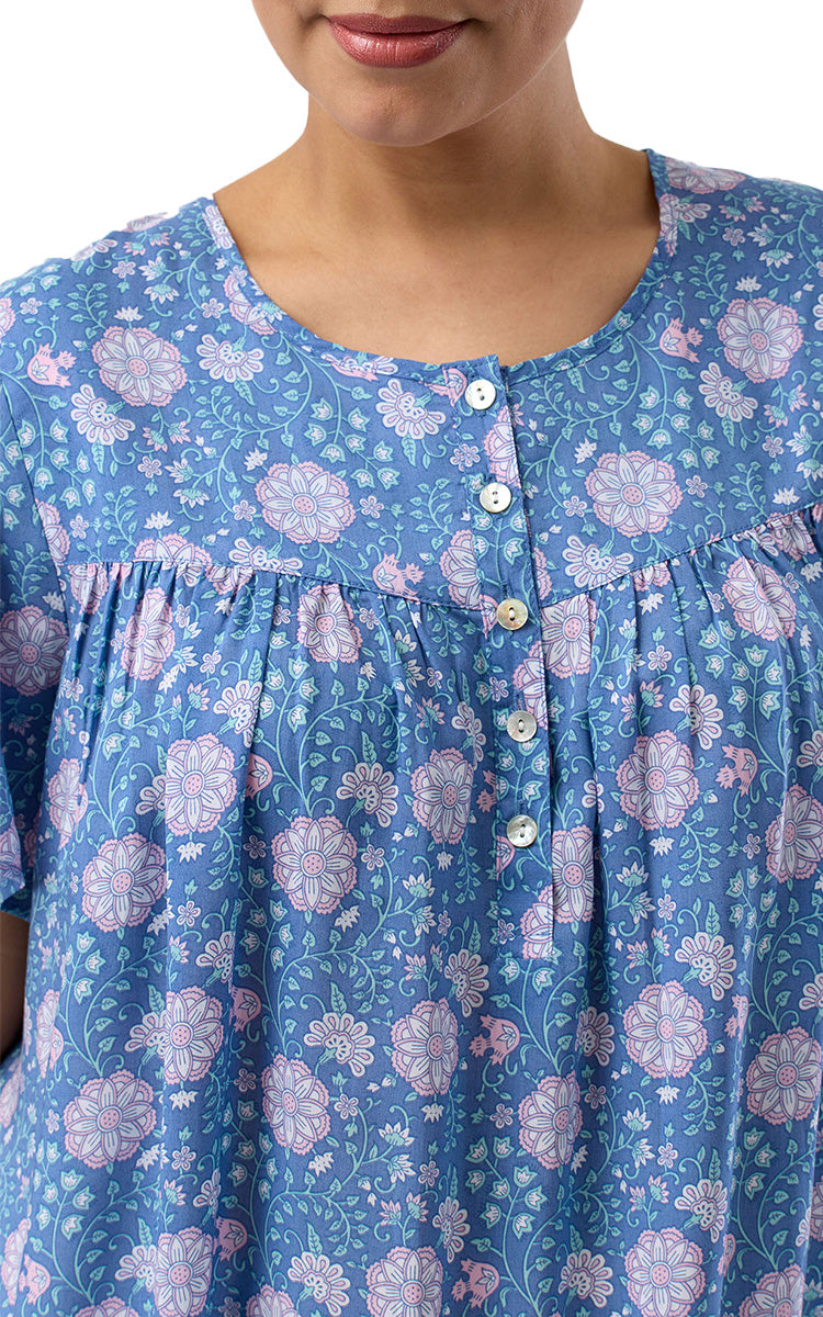 Schrank 100% Lyocell Pyjama with Short Sleeve and 7/8 length Pant in Denim Boho print SK509B5