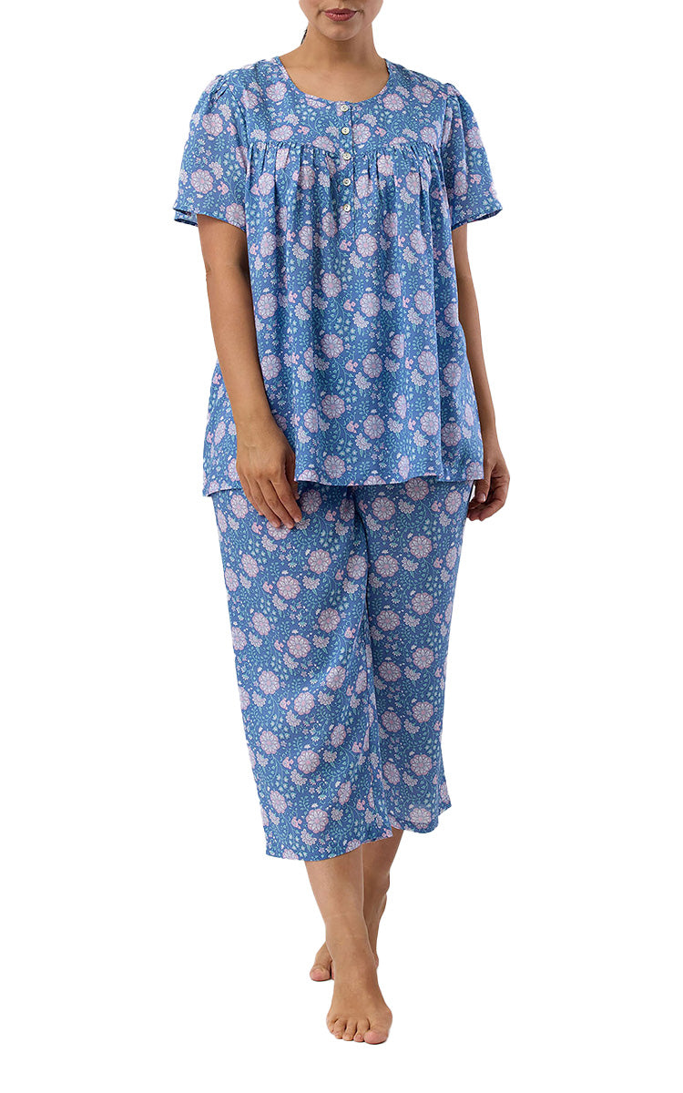 Schrank 100% Lyocell Pyjama with Short Sleeve and 7/8 length Pant in Denim Boho print SK509B5