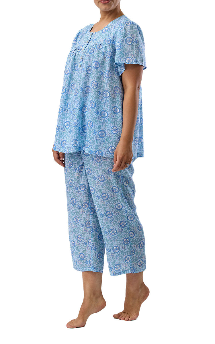 Schrank 100% Lyocell Pyjama with Short Sleeve and 7/8 length Pant in Sky Boho print SK509B5
