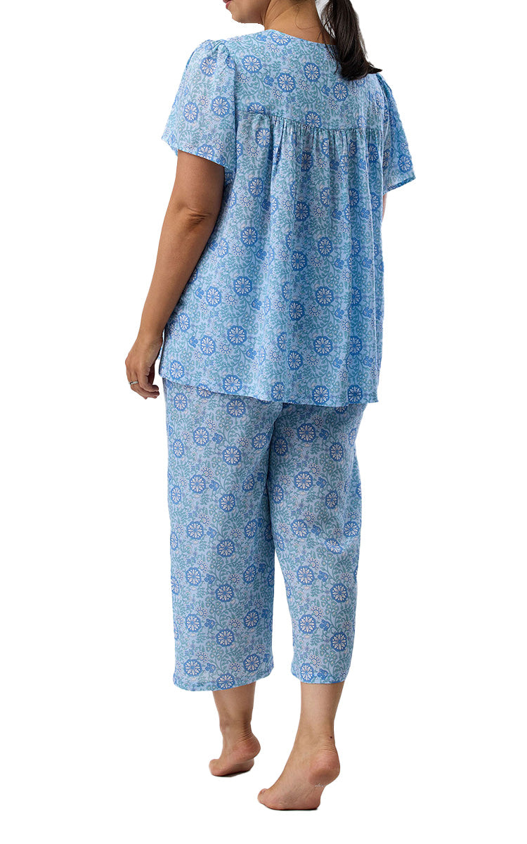 Schrank 100% Lyocell Pyjama with Short Sleeve and 7/8 length Pant in Sky Boho print SK509B5