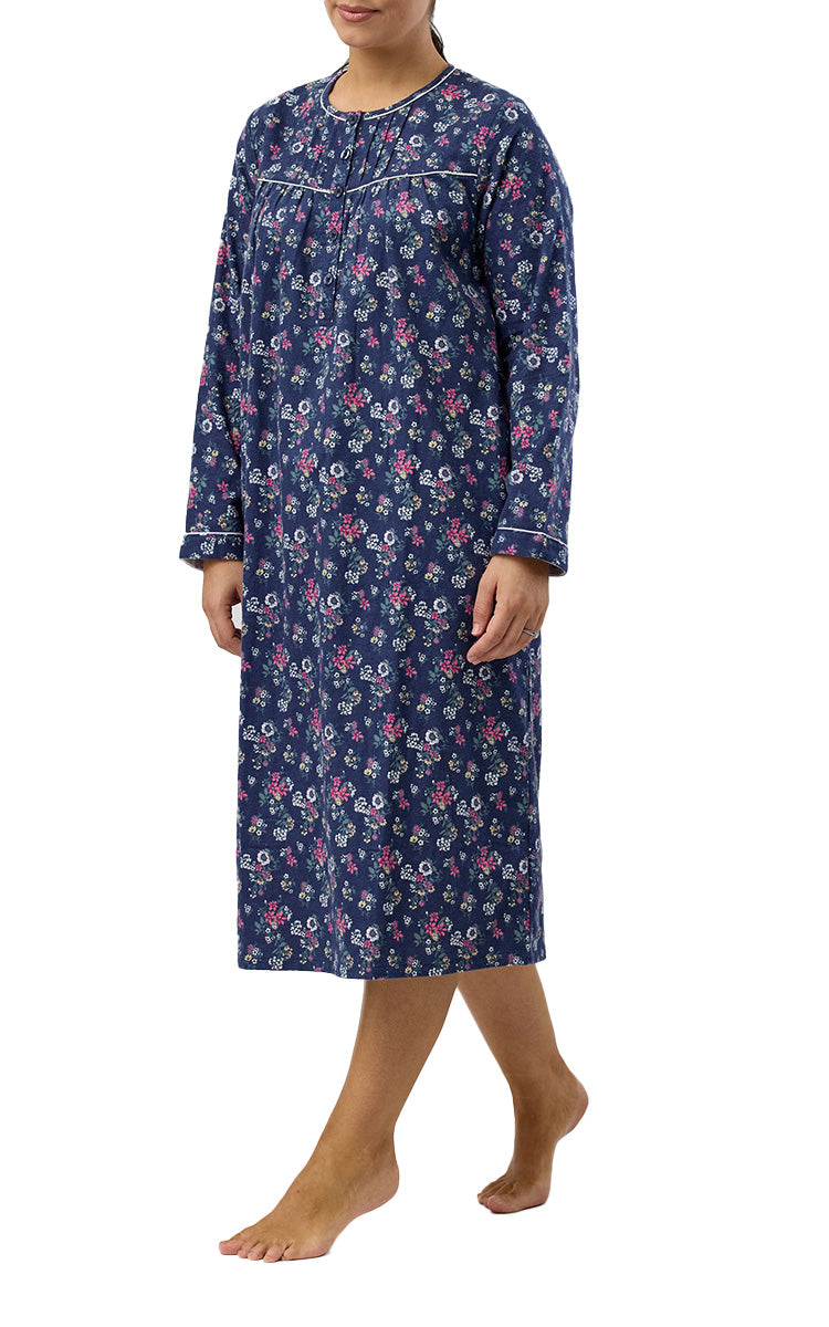 Schrank 100% Cotton Flannelette Nightgown In Navy Crab Apple Print SK611C5