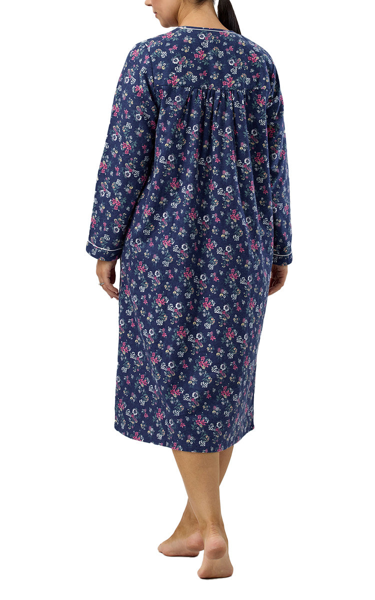 Schrank 100% Cotton Flannelette Nightgown In Navy Crab Apple Print SK611C5
