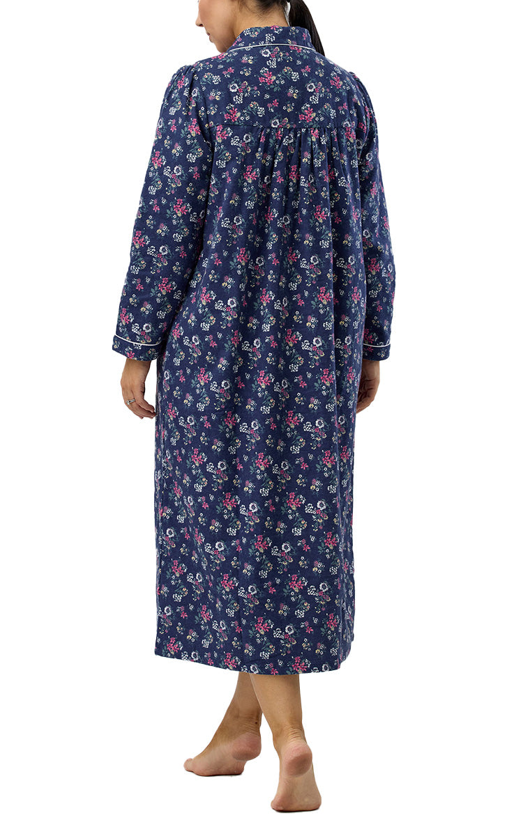 Schrank 100% Cotton Flannelette Nightgown With Collar In Navy Crab Apple SK612C5