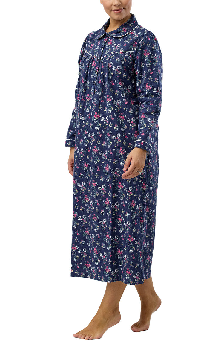 Schrank 100% Cotton Flannelette Nightgown With Collar In Navy Crab Apple SK612C5