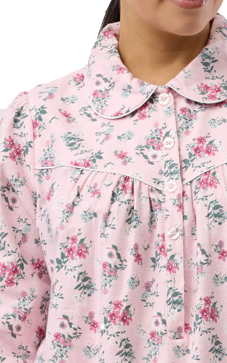 Schrank 100% Cotton Flannelette Nightgown With Collar In Pink Crab Apple SK612C5