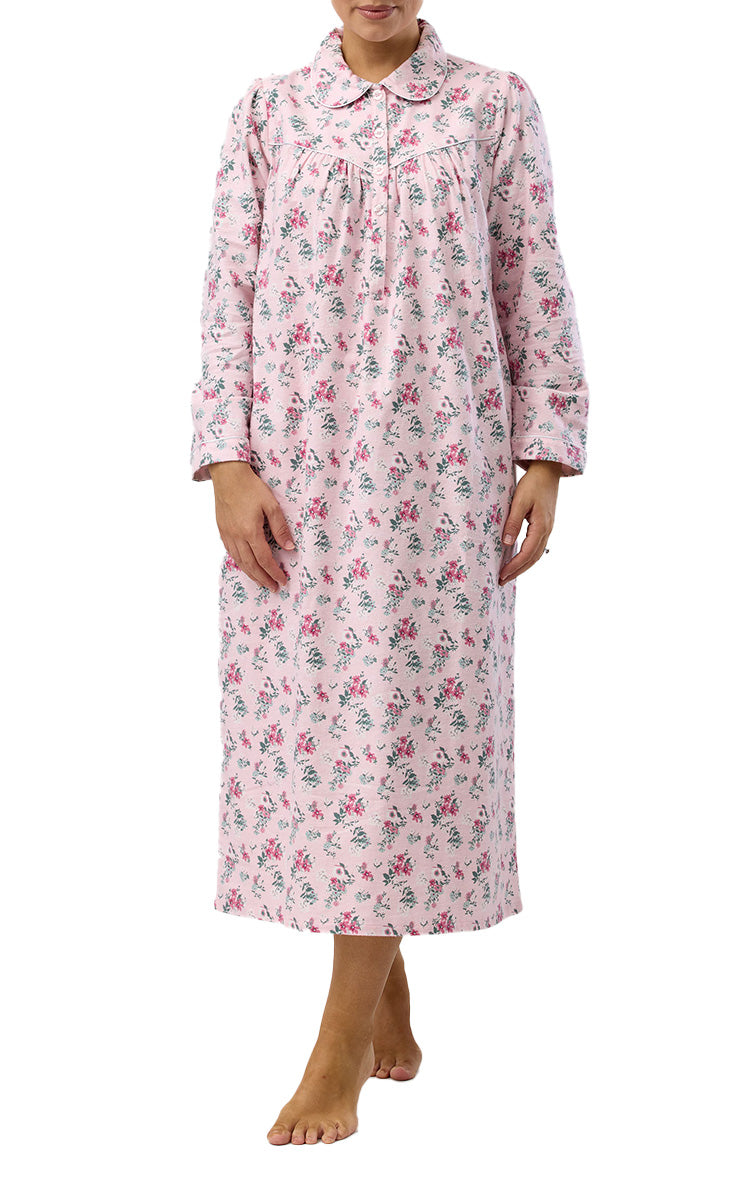 Schrank 100% Cotton Flannelette Nightgown With Collar In Pink Crab Apple SK612C5