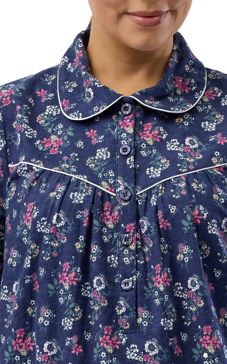 Schrank 100% Cotton Flannelette Nightgown With Collar In Navy Crab Apple SK612C5
