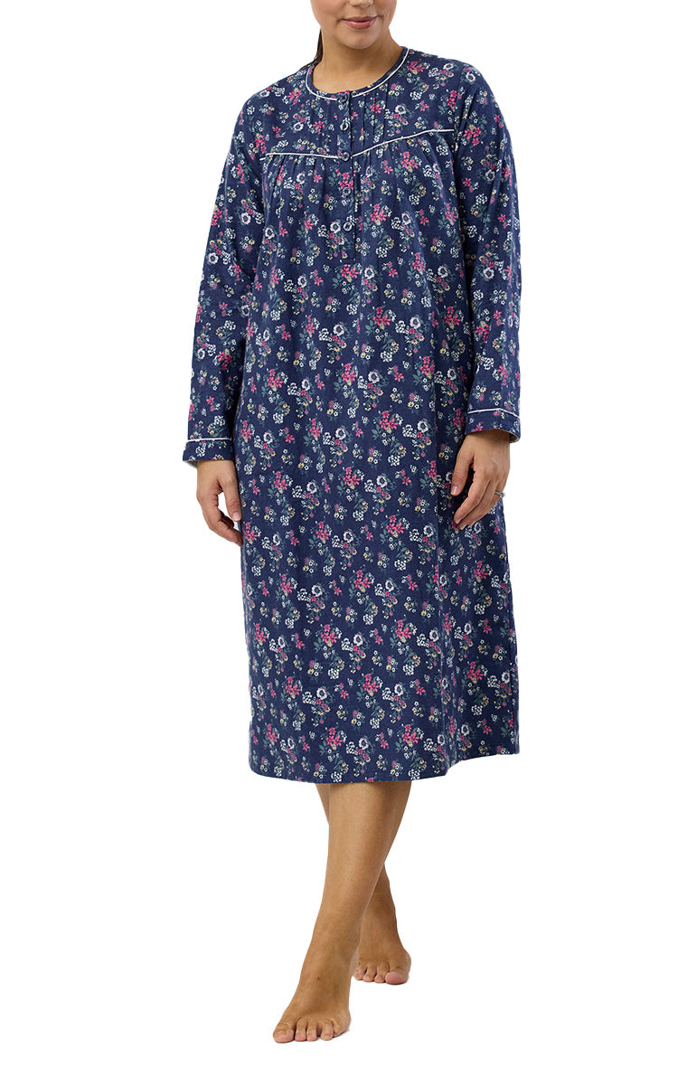 Schrank 100% Cotton Flannelette Nightgown In Navy Crab Apple Print SK611C5