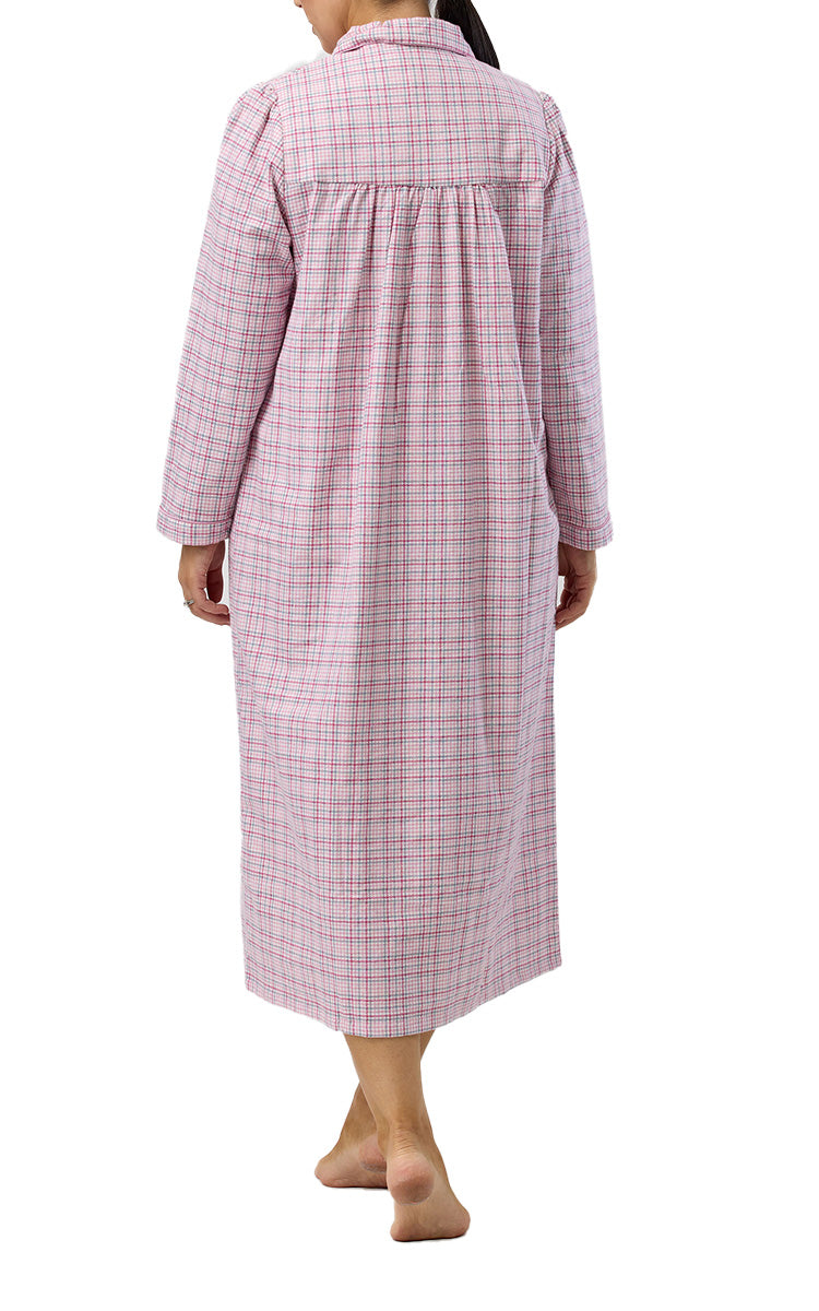 Schrank 100% Cotton Flannelette Nightgown With Collar In Pink Houndstooth SK618H5