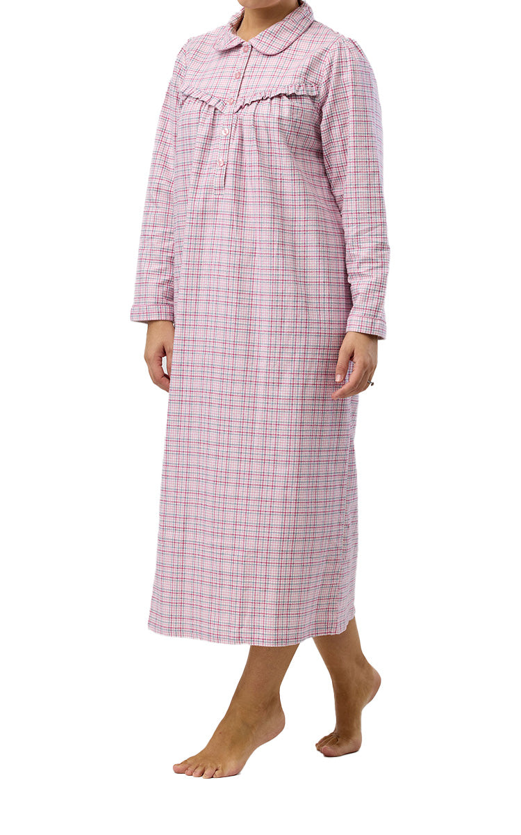 Schrank 100% Cotton Flannelette Nightgown With Collar In Pink Houndstooth SK618H5