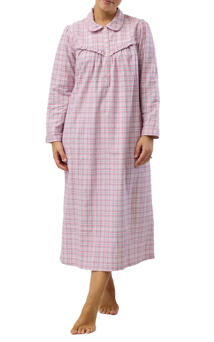 Schrank 100% Cotton Flannelette Nightgown With Collar In Pink Houndstooth SK618H5