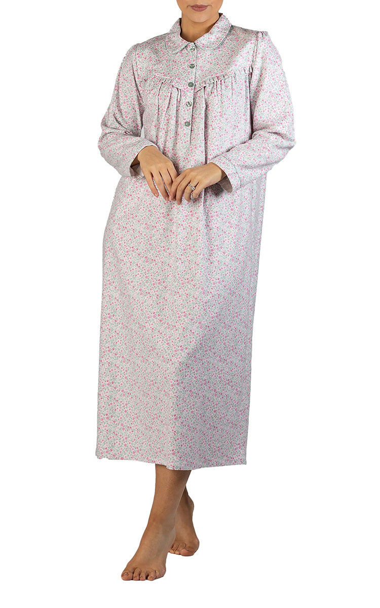 Women modelling Schrank flannelette nightgown for women which is for sale online at natureswear.com
