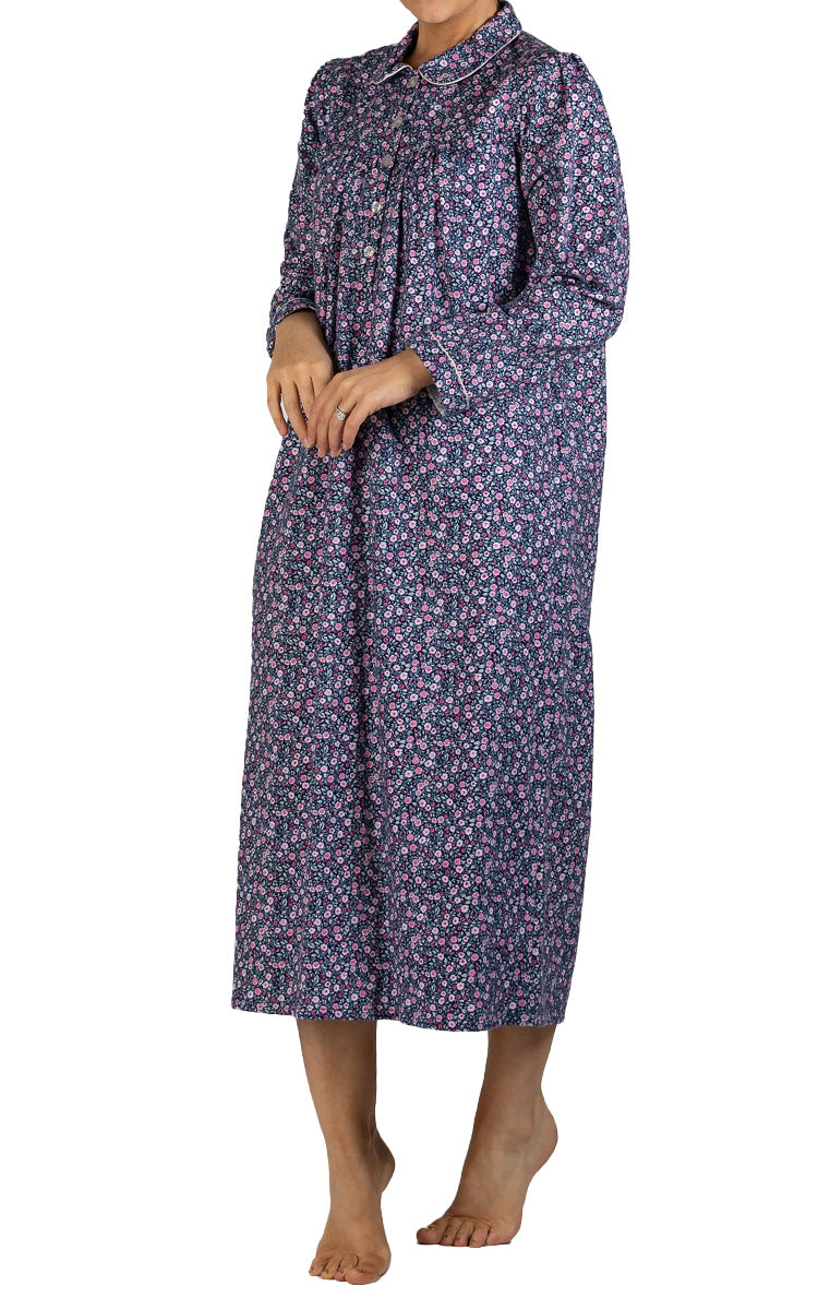 Woman modeling flannelette winter nightgown for females which is on sale at natureswear.com