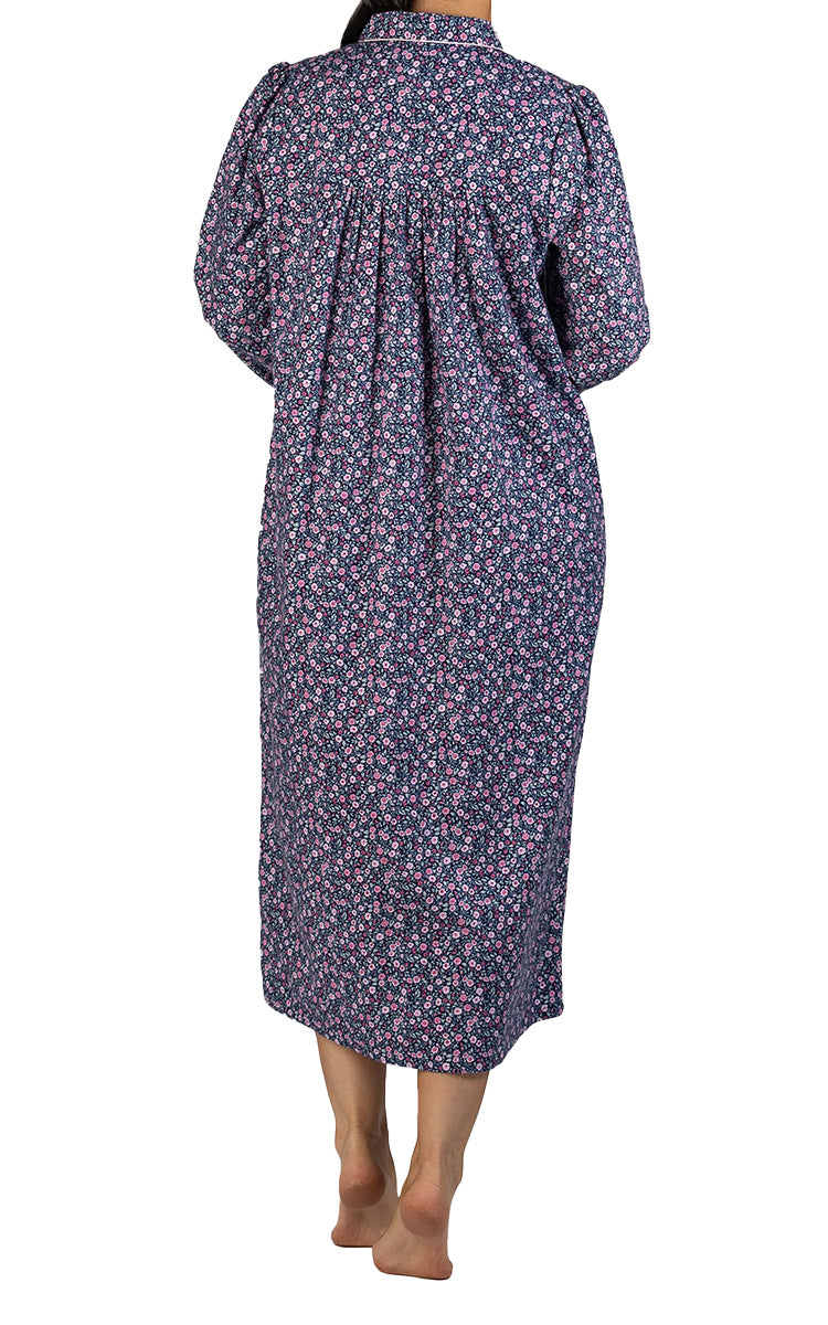 Woman modeling flannelette winter nightgown for females which is on sale at natureswear.com