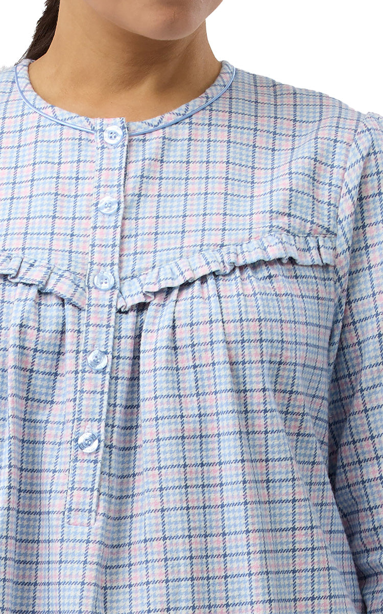 Schrank 100% Cotton Flannelette Nightgown In Blue Houndstooth SK625H5