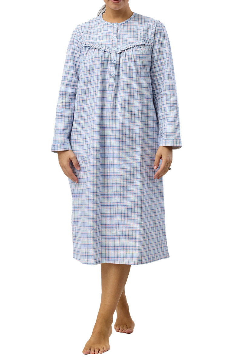 Schrank 100% Cotton Flannelette Nightgown In Blue Houndstooth SK625H5