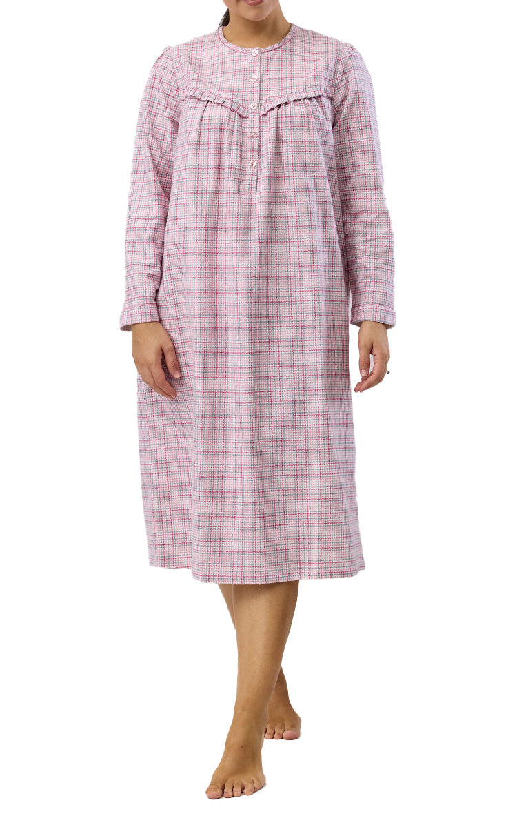 Schrank 100% Cotton Flannelette Nightgown In Pink Houndstooth SK625H5