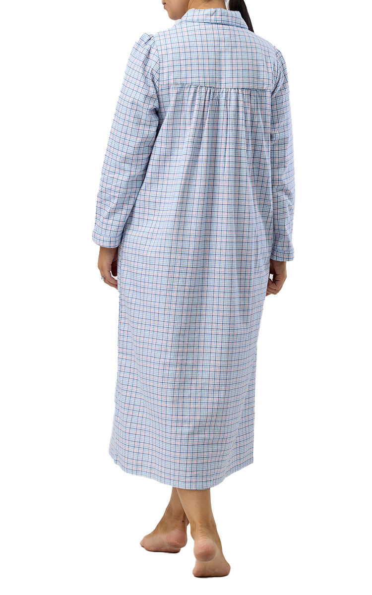Schrank 100% Cotton Flannelette Nightgown With Collar In Blue Houndstooth SK618H5