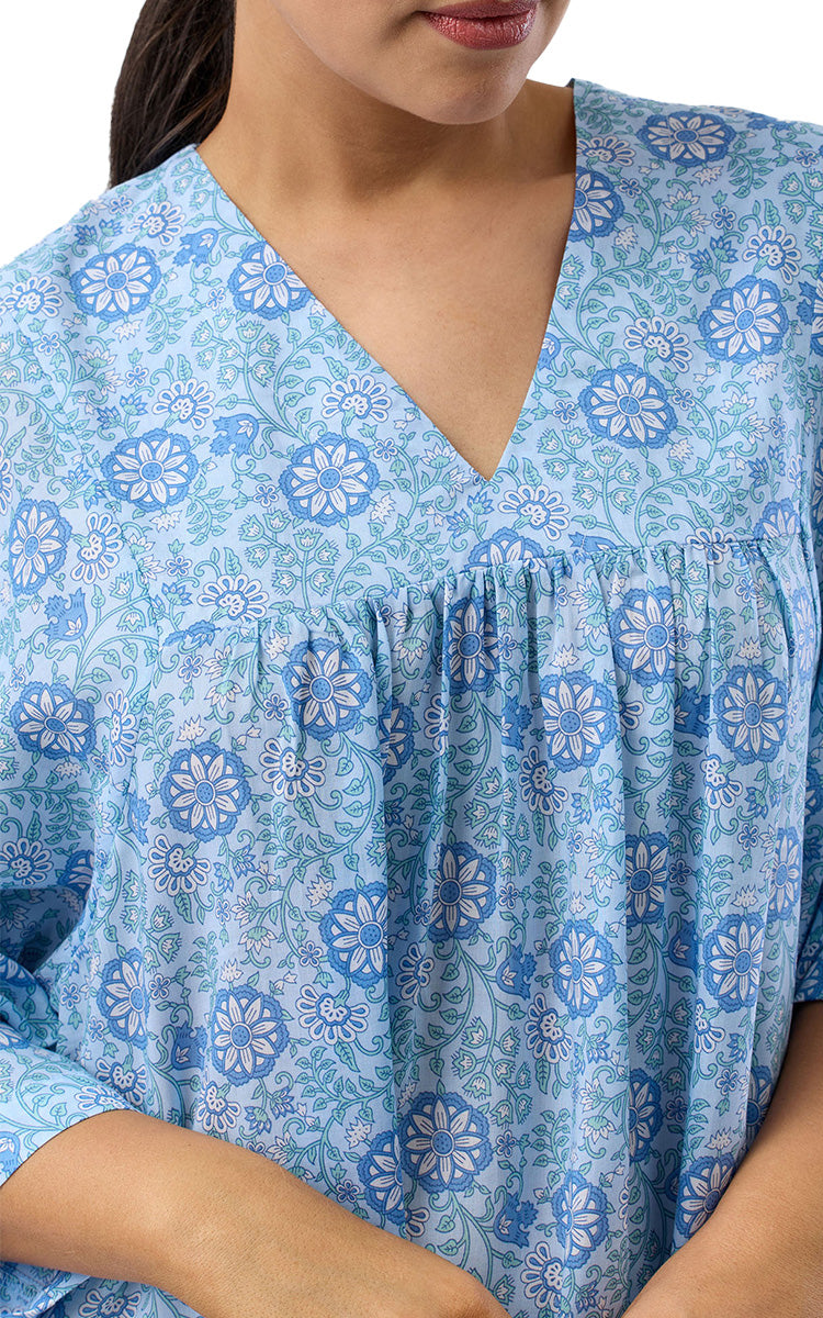 Schrank 100% Lyocell Nightgown with Short Sleeve Kaftan in Sky Blue Boho Print SK705B5