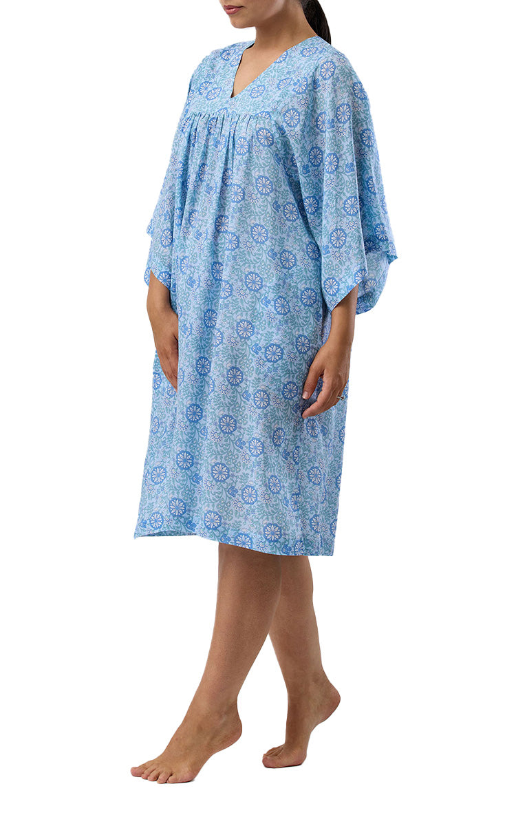 Schrank 100% Lyocell Nightgown with Short Sleeve Kaftan in Sky Blue Boho Print SK705B5